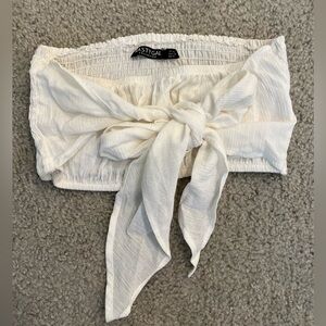 Nasty Gal Cream Tie-Front Crop Top